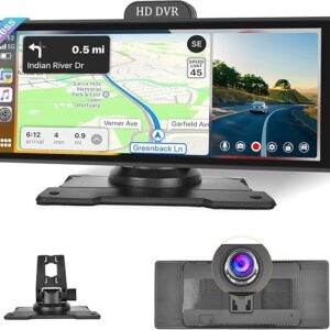 (5) Wireless CarPlay Portable Car Stereo with 4K Dash Cam, Wireless Android Auto Screen for Cars & Trucks