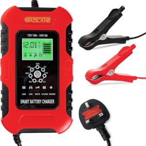 (18) GADLANE Car Battery Charger - 12V/24V 10A Automatic Smart Battery Charger with LCD Screen & Intelligent Charging Modes